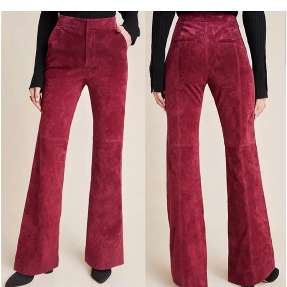 Anthropologie Pants - Dark Red Suede Flared High Rise